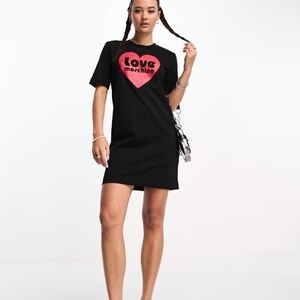 NWT Love Moschino Black Red Heart Mini T-Shirt Dress Size 6 Coquette Streetwear